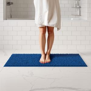 ITSOFT Plush Bathroom Rug 47x21, Absorbent Machine Washable Non Slip Chenille Bath Mats, Quick Dry Bathmat, Bath Rugs for Bath, Shower, Bedroom, or Door Mat, Dark Blue