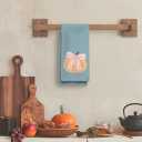 Fall Kitchen Towels, Pink Bowknot Decorative Fall Hand Towels, Pumpkin Autumn Dish Towel Dishcloths Tea Towel for Kitchen Bathroom, Preppy Coquette Fall KitchenBathroom Blue Decor, 16x24in