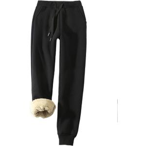 Yeokou Women's Warm Sherpa Lined Athletic Sweatpants Jogger Fleece Pants (X-Small, Black)