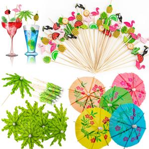 Umbrella Cocktail Picks for Drinks, 160 Pack Cocktail Picks for Luau Tropical Party, Pineapple Palm Leaf Fruit Sticks Summer Hawaiian Party Decorations