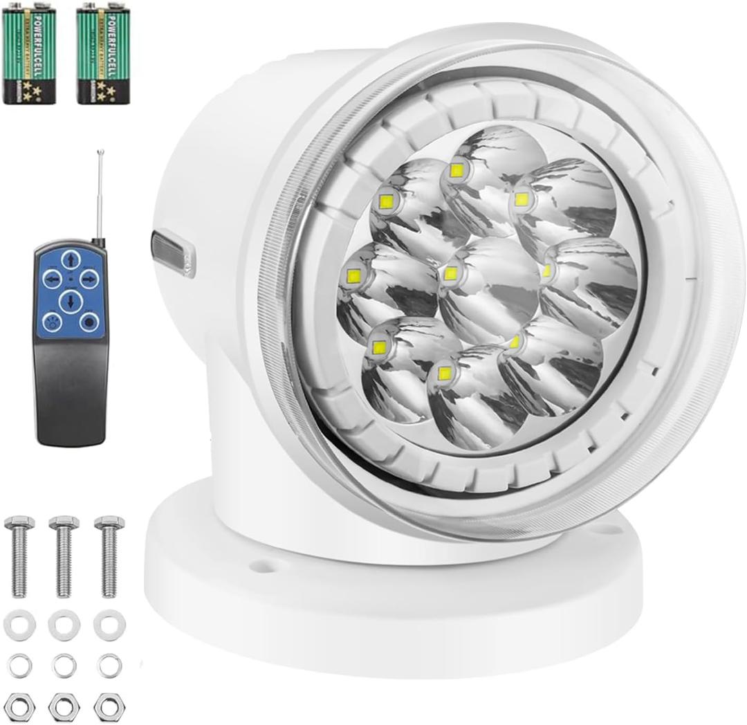 Magnetic LED Spotlight for Truck, Wireless Searchlight for Boat Marine 60W 6000lm Hunting Searching 360 Rotating 6000K White LED Searchlight 12V 24V, 6 Strong Magnets Built-in for Boat Car Truck