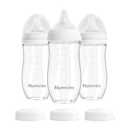 Natural Glass Baby Bottles with Gentle & Slow Flow Nipples, Newborn Breastfeeding Bottle, Anti-Colic, Includes M Nipples(3 Month+),3 Packs (White 8 Oz)