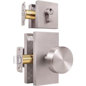 Brushed Nickel Door Knob with Deadbolt, Single Cylinder Deadbolt and Door Knob Set