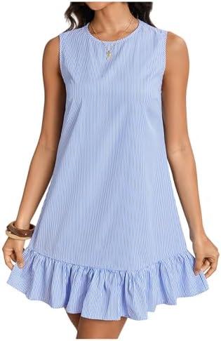 SOLY HUX Women's Striped Dress Summer Sleeveless Ruffle Flowy Mini Smocked Dresses Vacation Outfit XL