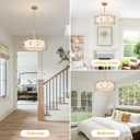 17.71" Drum Chandeliers, Gold Chandelier for Dining Room 3-Lights Light Fixtures with White Linen Fabric Shade Hanging Lighting for Entryway Kitchen Island Foyer Bedroom