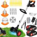 Electric Weed Wacker Cordless Eater Battery Powered, 21V Lightweight No-String Weed Trimmer with 2 Battery Operated & Wheels, 3 in 1 Stringless Grass Trimmer/Edger/Brush Cutter for Garden Yard Lawn