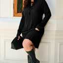 AlvaQ Plus Size Dresses for Women Fall Winter Casual Bow Tie Ruffle V Neck Ribbed Knit Mini Sweater Dress L-4X (Black, XL)