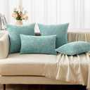 Woaboy Pack of 2 Aqua Green Pillow Covers 18x18 Inch Soft Chenille Couch Throw Pillows Solid Color Cushion Covers Home Decoration for Spring Sofa Living Room