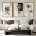 Neutral flower Framed Wall Art 16x24 Inch Black Beige Abstract Floral Canvas Wall Decor Modern Minimalist Flower Paintings for Living Room Bedroom Dining room Set of 3