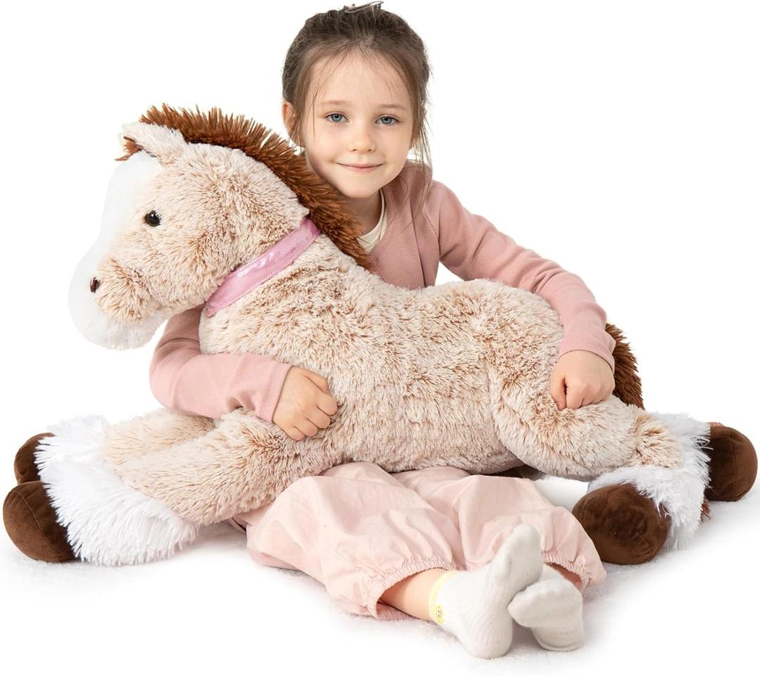 MaoGoLan Large Horse Stuffed Animal, Big Horse Plush Toy for Boy Girl, Ridable Stuffy Pony for Kid, Stuffed Pony Plush Pillow for Baby Shower, Mother's Day Birthday Gifts Party Favor, 33 inches, Brown