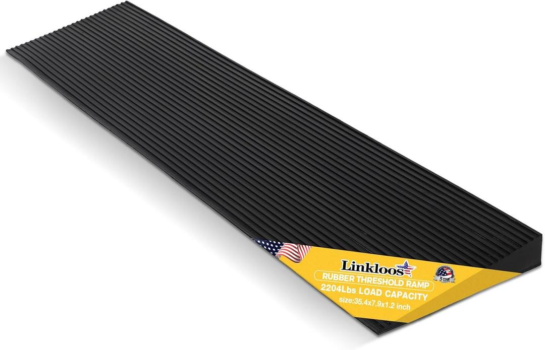 1.2" Rise Rubber Threshold Ramp Doorway, Non-Slip Solid Rubber Wheelchair Ramps with 2204 Lbs Load Capacity, Portable Cuttable Door Ramp for Driveway, Curb, Home Entry Steps (35.4" Lx 7.9" W)