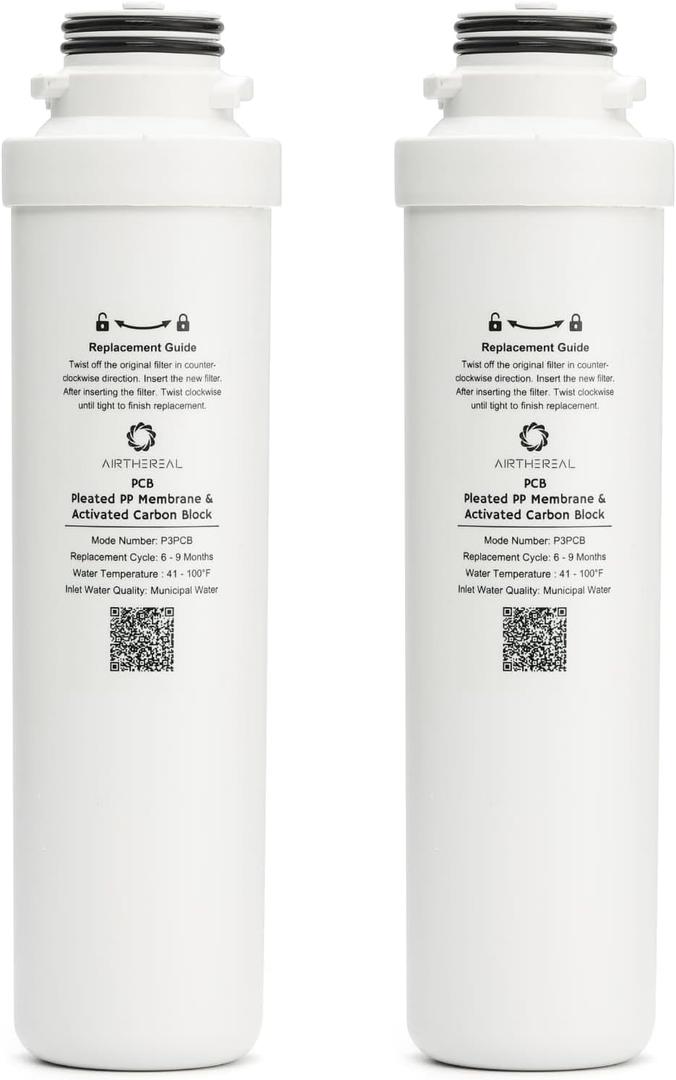 Airthereal PCB Replacement Filter for Pristine Lite3 Countertop Reverse Osmosis System,1st Stage, Reduces large particles, chlorine, colors and odors, 2-Pack