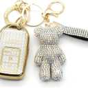 Key Fob Cover with Diamond Keychain, Car Key Shell for Women, Compatible with 2016-2022 Honda Accord Civic Pilot Ridgeline Passport Key Protector (5 Buttons-Silver Bear)