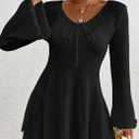 Bsubseach Crochet Bathing Suit Cover Up for Women Long Sleeve Knit Swimsuit Coverups Sexy Sun Dress (Black) S