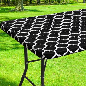 Smiry Rectangle Picnic Table Cover, Waterproof Elastic Fitted Camping Tablecloths for 6 Foot Tables, Wipeable Flannel Backed Vinyl Tablecloth Protector for Indoor, Outdoor (Black, 36x72 Inches)