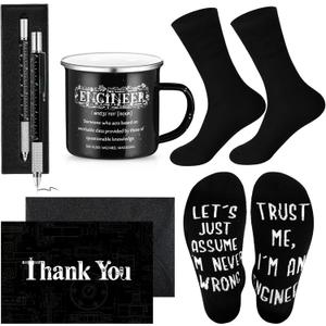 ReliThick 6 Pcs Funny Engineer Gifts for Men 12 oz Engineer Enamel Mug Socks Ballpoint Pen with Box Thank You Card Envelope Birthday Retirement Christmas Gifts for Father Mechanical Electrical Staff