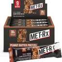 MET-Rx Big 100 Colossal Protein Bars, Great as Healthy Meal Replacement, Snack, and Help Support Energy, Peanut Butter Pretzel, With Vitamin A, Vitamin C, and Zinc, 100 g, (Pack of 9) (EXP 02/02/27)