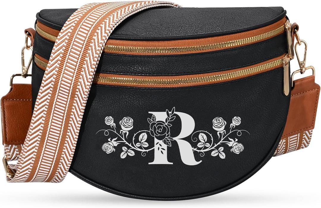 Viverte Personalized Gifts for Women Initial Bum Bags Pu Leather Crossbody Bags Letters Purses for Mom
