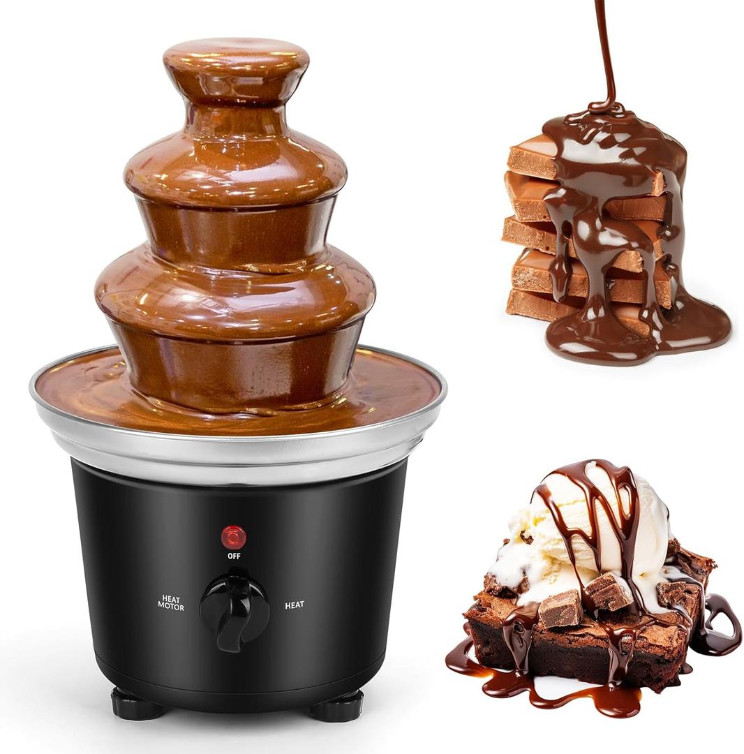 Chocolate Fountain Machine 3 Tiers Electric Melting Machine Chocolate Fountain Mini Stainless Steel Chocolate Fondue Fountain for Parties Melts Chocolate Cheese BBQ Sauce Liqueurs (Black)