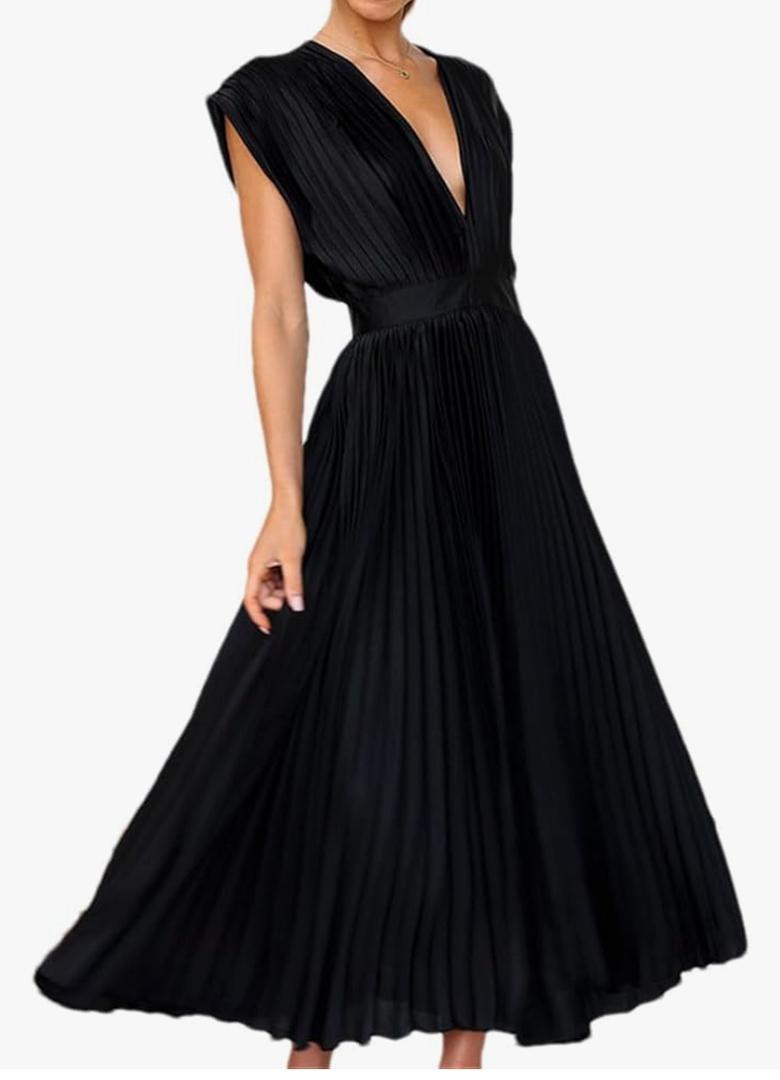 Women’S Solid Slim Fit Summer Sexy Pleated Dresses Casual V-Neck Zipper Sleeveless Dresses XL