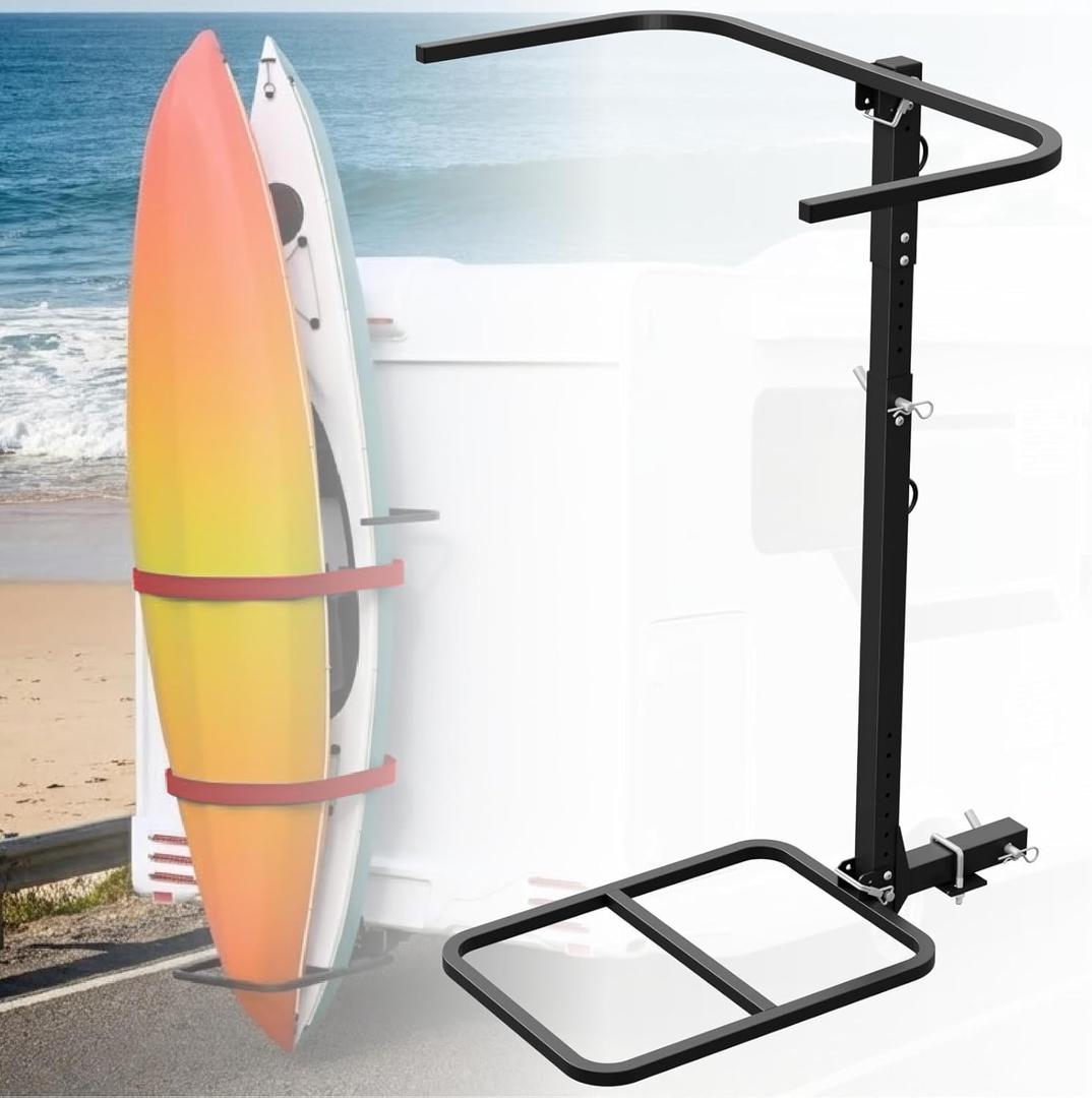 2-in-1 RV Hitch Mount Kayak Rack for Truck SUV Camper Trailer, Height Adjustable Vertical Standing Kayak Carrier with 2" Receiver, Up to 12ft, 150 lbs Capacity