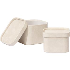 2 x La Jolie Maison Fluted Cardboard Storage Baskets with Leather-Like Lids, Sturdy Stackable Paper Cube Boxes Decorative Tray, Modern Basket Organizer Bins for Jewelry Shelves Bathroom, BeigeSet of 2 2 x La Jolie Maison Fluted Cardboard Storage Baskets with Leather-Like Lids, Sturdy Stackable Paper Cube Boxes Decorative Tray, Modern Basket Organizer Bins for Jewelry Shelves Bathroom, BeigeSet of 2