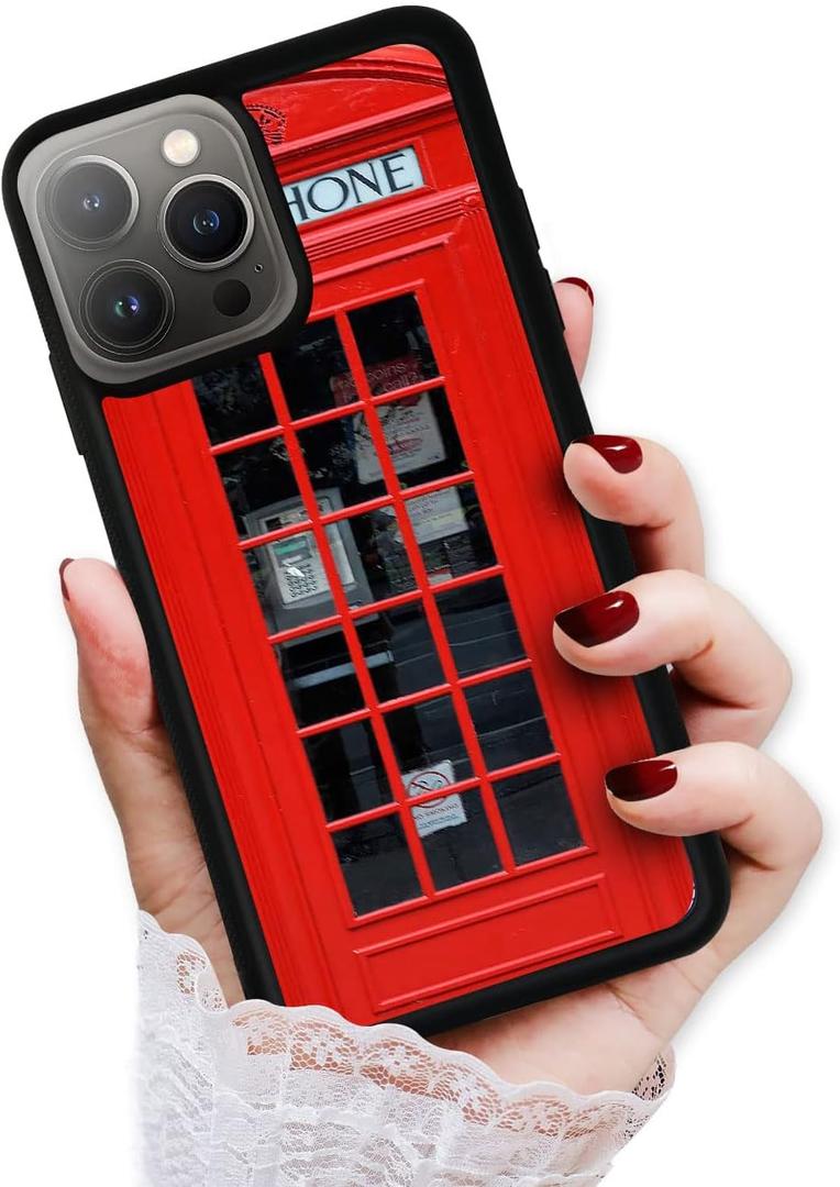 for iPhone 15 Pro, Durable Protective Soft Back Case Phone Cover, HOT12016 British UK Red Phone Booth 12016
