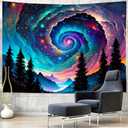 Amhokhui Galaxy Space Tapestry Colorful Starry Sky Tapestry Trippy Mountain Tapestries Misty Forest Tapestries Fantasy Landscape Wall Hanging Decor for Home (59.1L" x 51.2W")
