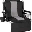 LET'S CAMP Folding Stadium Seat Bleacher Chair with Cup Holder, Mesh Bag and Hide Hooks, Portable Stadium Chair with Back and Cushion (Black Grey)