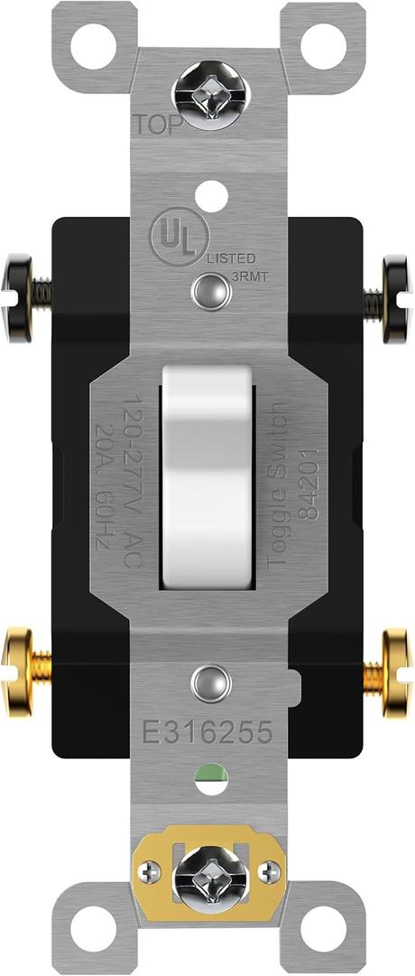 ENERLITES 20 Amp Toggle Light Switch, 4-Way, 20A 120/277V, Grounding Screw, Heavy Duty Commercial Grade, UL Listed, 84201-W, White