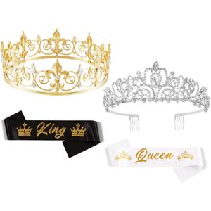 2 Sets Prom King and Queen Crowns Birthday Wedding Halloween Costume Accessories