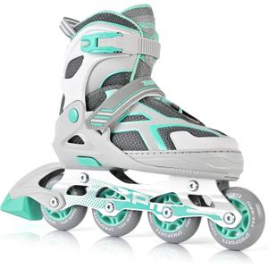 2 PM SPORTS Torinx Green Boys Adjustable Inline Skates, Fun Beginner Roller Skates for Kids, Youth, Girls, Men and Women (Medium - Big Kid (1-4 US), Teal)