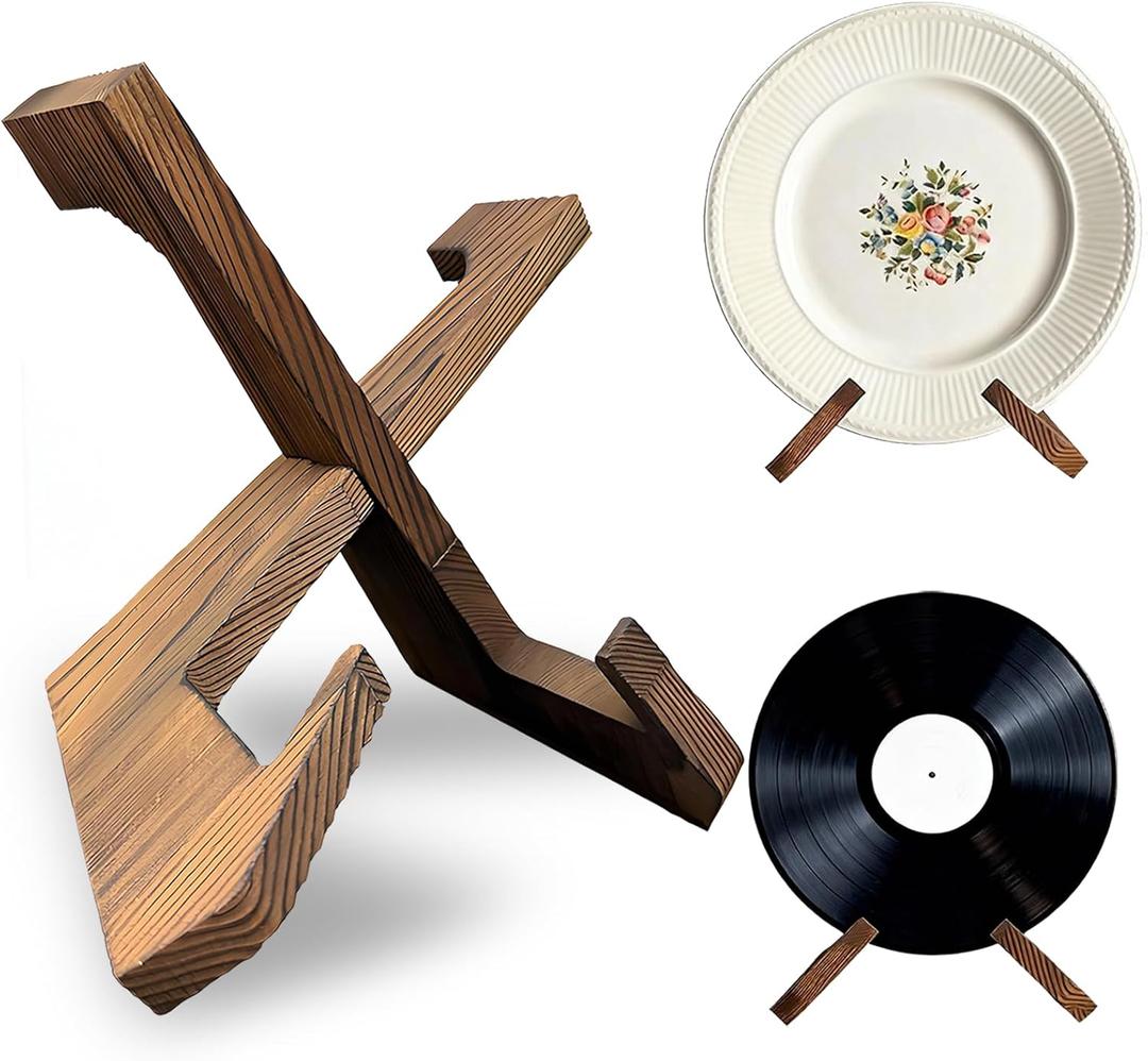 5.1in Wooden Plate Display Stands, Book, Picture and Bowl Display Stand, Display Stands for Heavy Duty Platters, Plate, Pottery, Rock, Dish, Easels, Vinyl Record Holders