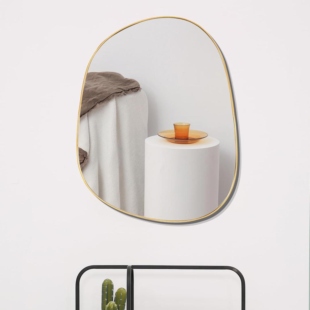 Asymmetrical Mirror for Wall Decor 21"*27", Modern Gold Framed Wall Mirror for Living Room Bathroom Bedroom Entryway ELE-STOU-0065Gold (27"L x 21"W, Gold)