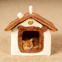 Cat Bed for Indoor Cats, Cartoon Pattern Cat Cave Bed with Handle Design, Soft Cat Hideaway Indoor, Lovely Cat House for Kitten, Puppy & Small Pets (M)