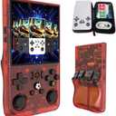 Blorkbuy R36MAX Retro Gaming Console, 4-inch HD IPS Screen Handheld Game Console with 4000mAh Battery, Linux System Handheld Emulator Console with 30+ Emulators and Built-in 128G TF Card (Red)