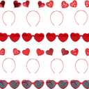 16 Pack Valentines Heart Head Boppers Headbands Red Heart Hair Hoop and Heart Shape Sunglasses for Valentines Day Wedding Anniversary Birthday Party Supplies Photo Props