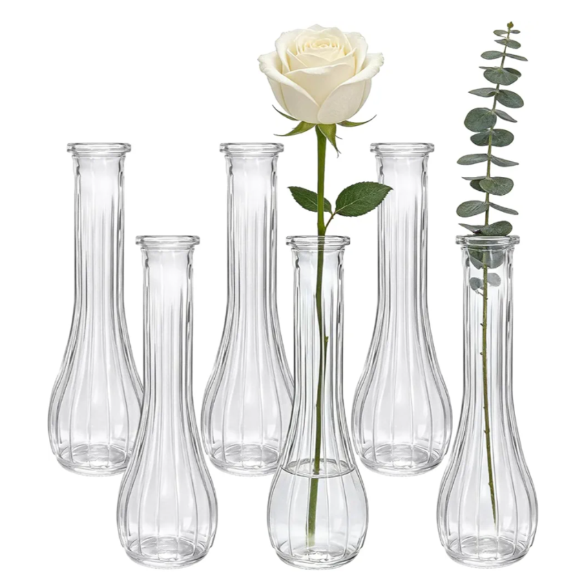 Glass Bud Vases for Centerpieces, 6 Pack Clear Small Flower Vases for Wedding Decorations and Indoor Home Decor, Hurricane Candle Holder for Table Shelf, Party