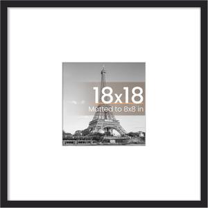 Upsimples 18x18 Picture Frame, Display Pictures 8x8 with Mat or 18 x 18 Without, Wall Hanging Square Frames, Black, 1 Pack