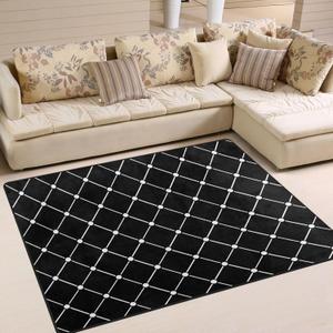 Washable Area Rug 4'x 5',Black White Checkered Plaid Floor Carpet Indoor Mat Non Slip Large Area Rugs for Living Room Bedroom Dining Room (A067)