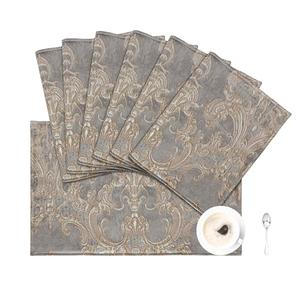 Loom and Mill Luxury Placemats Set of 6 for Dining Table, Jacquard Fabric Table Place Mats for Dining Table Kitchen Room Decorations, Double-Layer, Non-Slip & Wrinkle Resistant(12 x18 inches, Grey)
