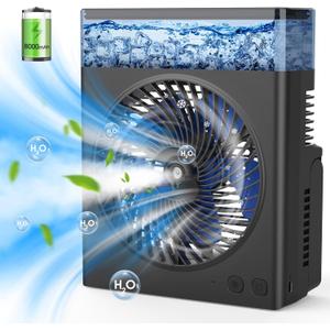 Misting Fan Portable, 8000mAh 8-Inch Rechargeable Battery Operated Fan with 600mL Water Tank, Cooling Desk Misting Fans for Outside, Perfect Quite Mist Water Spray Fans for Home Office Camping Patio (Black)