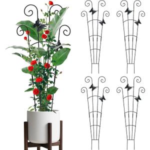 4 Pack 30 InchTaller Plant Trellis for Potted Climbing Plants Indoor,Expandable Metal Garden Trellis for Climbing Plants, Flowers Vine Ivy, Sturdy Houseplant Support for Potted Plants with Ties