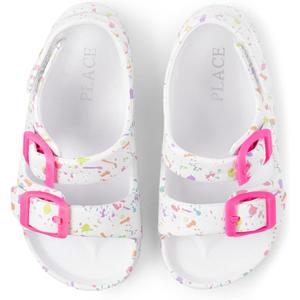 The Children's Place Baby Girls and Toddler Everyday Slide Sandals with Backstrap, White Paint Splatter, 6