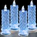 LED Candles, 4Pack Battery Operated Candles with Rose Light Halo, Romantic Flameless Pillar Candles for Valentines Halloween Decorations(Blue, D 2.5" x H 7.2")
