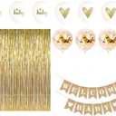 Gold Baby Shower Decorations Set for Girl or Boy Kit, Rustic Welcome Baby Banner in Burlap, 2 Gold Metallic Curtains, Balloons and Table Banner
