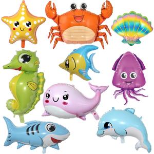 9 Pcs Sea Animal Balloons, Under The Sea Decorations, Creature Shark Dolphin Whale Fish Crayfish Octopus Ocean Foil Balloons, Under The for Ocean Theme Party Decorations