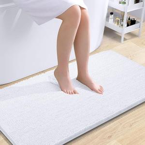 Bathroom Rugs 33x44", Extra Soft Absorbent Chenille Bath Rugs, Rubber Backing Quick Dry, Machine Washable Bath Mats for Bathroom Floor, Tub and Shower, Home Decor Accessories, White