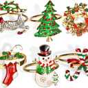 Gold Christmas Napkin Rings Set of 8, A Curated Collection of 6 Holiday Designs (Reindeer, Snowflake) - Create an Unforgettable Dinner Table, Reusable & Sturdy Metal Holders