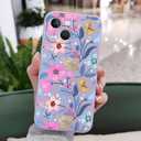 for iPhone 13 Mini Case Fashion Flower Pattern Slim Liquid Silicone Dropproof for iPhone 13 Mini Phone Cover 5.4 inch-Flower Purple
